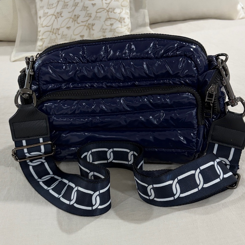 Think Royln Navy Blue Handbag with Guitar Strap